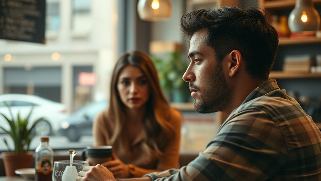 Woman staring longingly at a man in a coffee shop